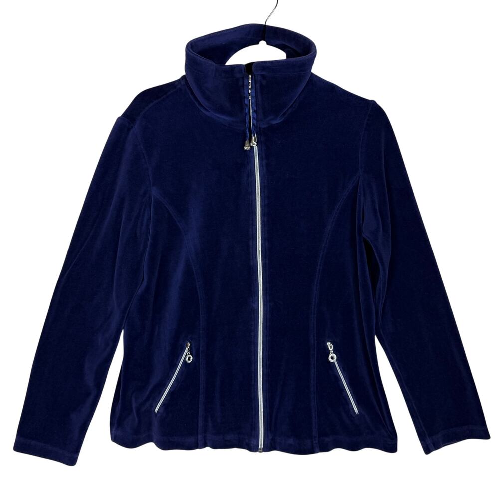 Zenergy By‎ Chico's Jacket Womens 1 Purple Velour Full Zip Mock Neck Drawstring